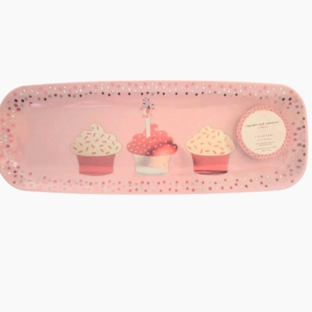 2pc Cupcakes & Cashmere Cupcakes & Confetti Pink Serving Tray Platter New